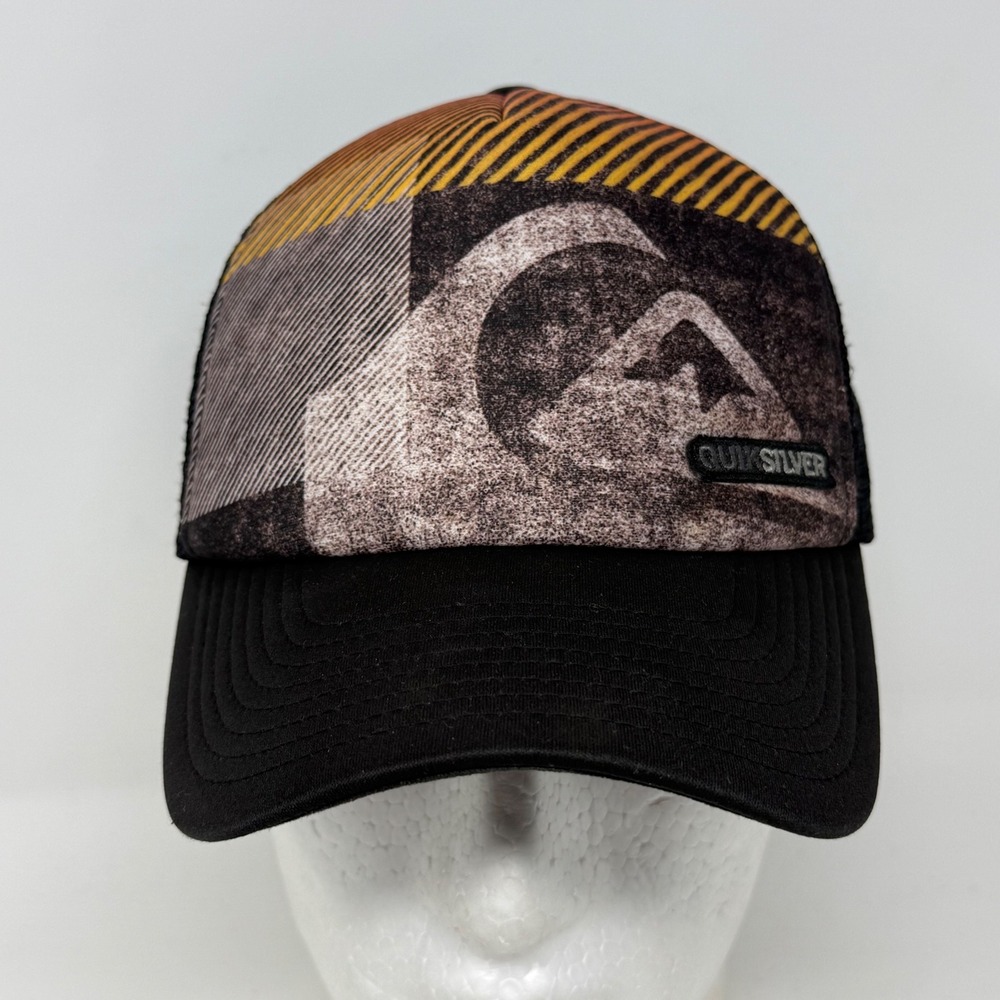 Vintage Quiksilver Mens Trucker Hat Black Mesh Graphic Snapback Cap Y2K